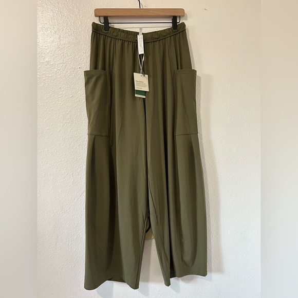 Mid Rise Elastic Waistband Drawstring Pocket Palazzo Flowy Wide Leg M - Picture 4 of 5